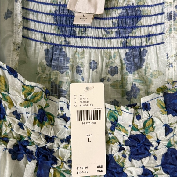 Maeve Floral Blue and White Women's Swing Top, Size L - Picture 4 of 7